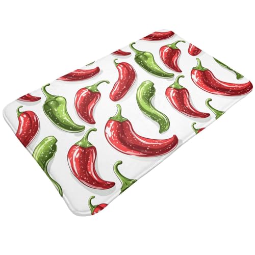 TZTTZT Tappeto da bagno con stampa peperoncino rosso e verde, 76 x 50 cm, assorbente, antiscivolo, lavabile in lavatrice, tappetino da doccia per bagno