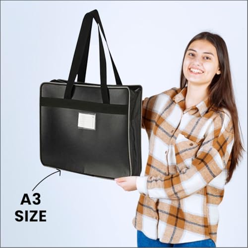 Image of WORLDONE A3 (Bigger Size) | Faux Leather (PP) Portfolio Bag (50.5 * 35.5 cm) (Approx Double The Size of photocopy Paper Size) | for Artists, Architects, Designers | Black Color (Pack of 1)