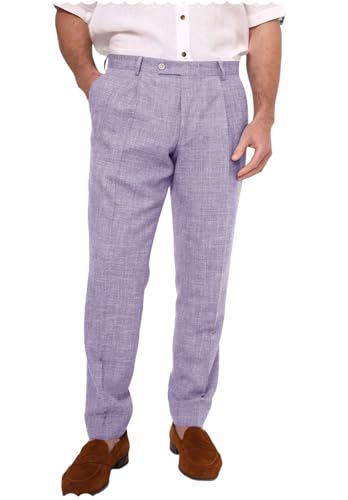 Men's Linen Dress Pants Lightweight Breathable Flat Front Formal Trousers for Wedding Office Travel