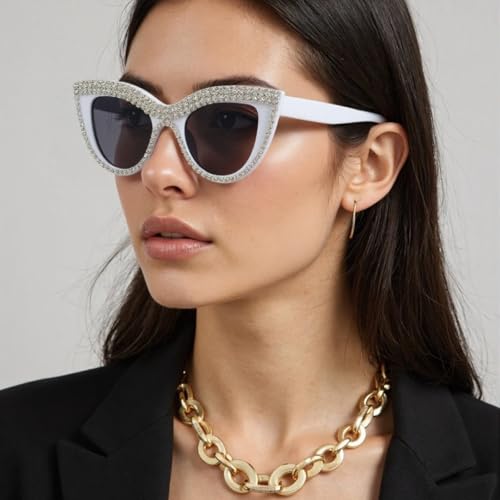 Oversized Cat Eye Rhinestone Sunglasses, Sparkly Bling Crystal Shades for Women, Fashion Sunglasses With UV Protection