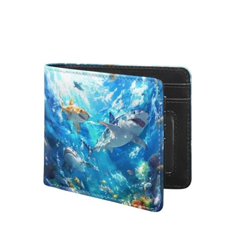 Image of Coldinair Sharks Bifold Wallet for Teen Kids Boys Ocean Leather Wallets Cool Wallet Man Rfid Blocking Zipper Wallets With Coin Pocket Id Window