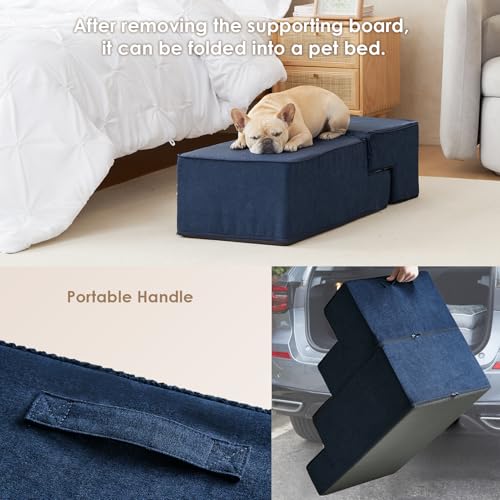 Image of EHEYCIGA Dog Stairs for Bed 20 inch H, 4-Step Extra Wide Dog Steps for High Bed, Pet Steps for Small Dogs and Cats, Non-Slip Balanced Pet Ramp Indoor, Navy Blue