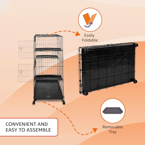 Image of amazon basics Multi-Level 3-Tier Cat Playpen Cage | Large | Spacious Metal Enclosure with Platforms & Removable Tray (Black),1