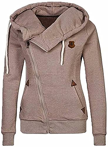 Seamido Sweat à capuche à manches longues et fermeture éclair pour femme, Kaki_1., XXL Cover