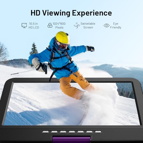 POFOTO 12.5" Portable DVD Player with 10.5" HD Swivel Screen, 6-Hour Battery Life, Car DVD Player with Dual Speakers, Supports CD/DVD/USB/SD Card, Include Car Headrest Mount - Purple by pofoto - Image 2