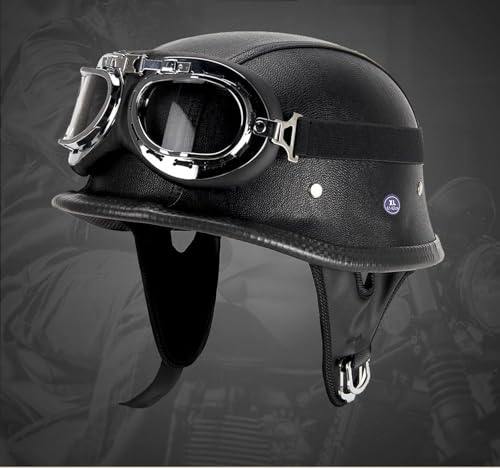 Casco de moto retro alemán half helmet con gafas para scooter 8