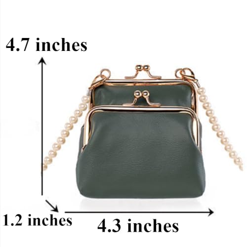 Cute Crossbody Credit Card Bag Double Pouches Wallet Purse with Pearl Straps& Kiss-Lock, Shoulder Bag Hand bag for Women4