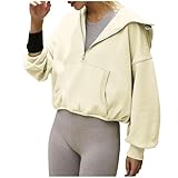 Générique Damen-Kapuzenpullover, Reißverschluss, Kordelzug, verstellbar, Langarm, bequem, schick, bequem, Oversized-Stil, lässig, Textil, atmungsaktiv, Sport, für Kinoausflüge, Beige, 48