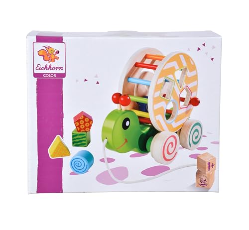 Eichhorn 100002231 NachziehStecktier, mit 4 versch. Steckbausteinen, Birkenholzspielzeug mit Bewegung, für Kinder ab 1 Jahr, Größe: 15x24x19,5cm