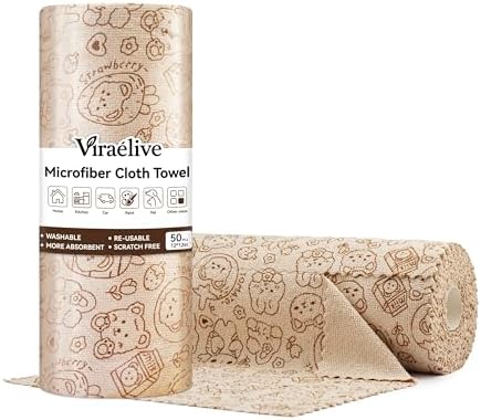 Microfiber Cleaning Cloth Roll, 50-Count, Reusable Durable Washab...