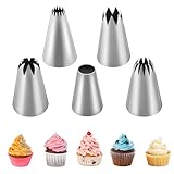 Shoxil Large Piping Tips Set, Frosting Piping Kit 5 Different Stainless Steel Piping Tips For Cupcakes Cakes Cookies Decorating