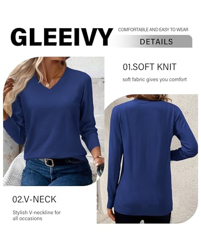 Image of Women's Spring Sweaters 2026 Casual Long Sleeve Pullover V Neck Lightweight Sweatshirts Cute Blouse Tops