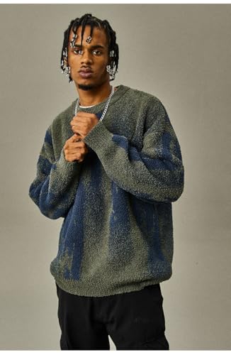 Y2K Men's Striped Knitted Sweater Loose Retro Oversized Casual Long Sleeved Pullover4