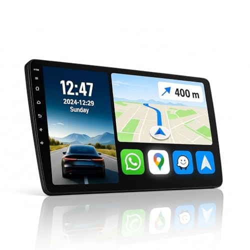 Radio 2 DIN Carplay Android Auto, 4+64GB, Pantalla Amplia de 9 Pulgadas, IPC Alta Resolución | Instalación para Todos los Coches, Bluetooth, Wi-Fi, Mirror Link | Alta Gama Encendido Instantáneo