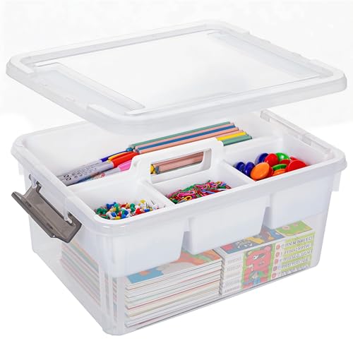 Image of Citylife 17 QT Clear Craft Organizers and Storage Box with Handled Tray