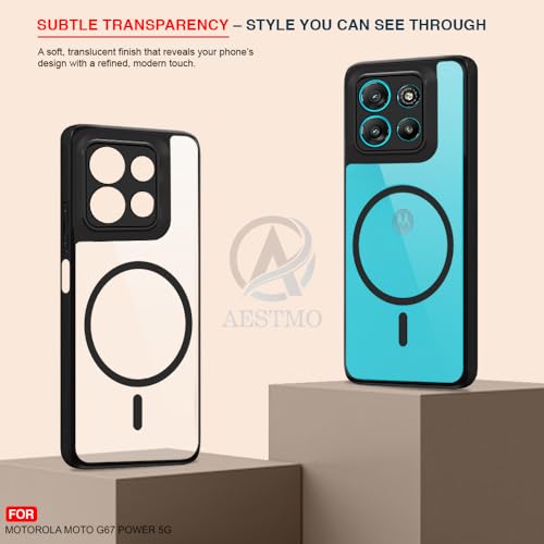 Image of AESTMO Motorola Moto G67 Power / G57 Power 5G Back Cover | 360 Protection | Crystal Clear Hard Back Transparent | Compatible with MagSafe Accessories (PC+TPU, Black Bumper)
