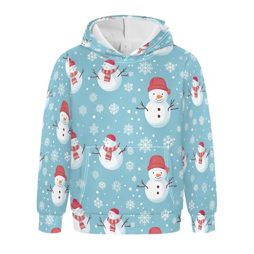 Kids Hoodies Sweaters Christmas Xmas Snowman Hooded Sweatshirts with Big Pockets for Boys Girls B0400071