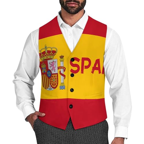 Flag of Spain Spanish Casual Suit Vest for Men Formal Business Dress Regular Fit Waistcoat Tuxedo