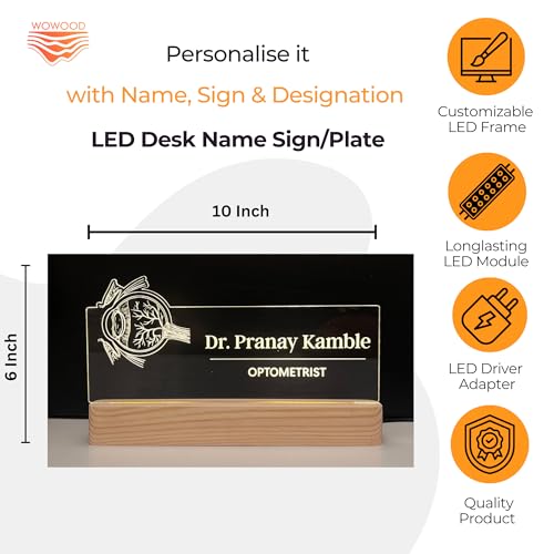 Image of Personalized Acrylic Desk Name Lamp for Optometrist | Custom LED Light with Name, Designation & Clinic Logo | Best Birthday Gift for ENT, Ophthalmologist, Eye Specialist, Optician, Vision Care Doctor (10 x 6 inch) (For Eye Doctor)