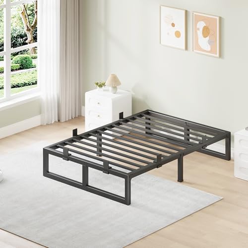 Image of 10 Inch Metal Twin Bed Frames with Stable Steel Support, Noise-Free | Easy Assembly, Underbed Storage, U-Shaped Groove, 6 Mattress Baffles, No Box Spring Needed, Rubber Pads, Squeak Free, Black