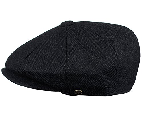 Men's Classic 8 Panel Wool Blend Newsboy Snap Brim Collection Hat (US, Alpha, Large, 2317-black)