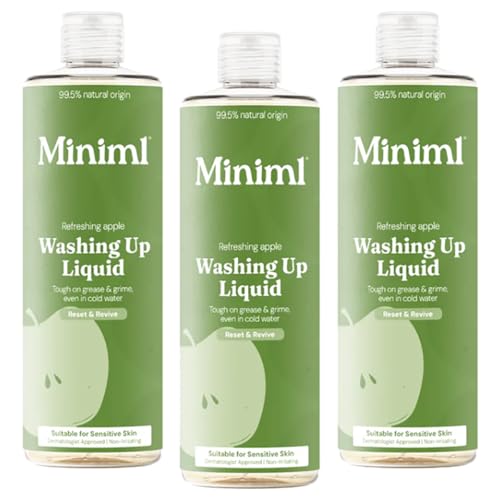 Bundle - Miniml Washing Up Liquid Apple - 400ml - Plant Based Vegan Dish Soap, Biodegradable, Non-Toxic, Tough on Grease, Gentle on Hands - Pack of 3