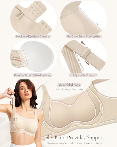 Image of Scalloped Lift Bras for Women No Underwire Buttery Soft Push Up Wireless Bras V Neck Seamless Bralettes