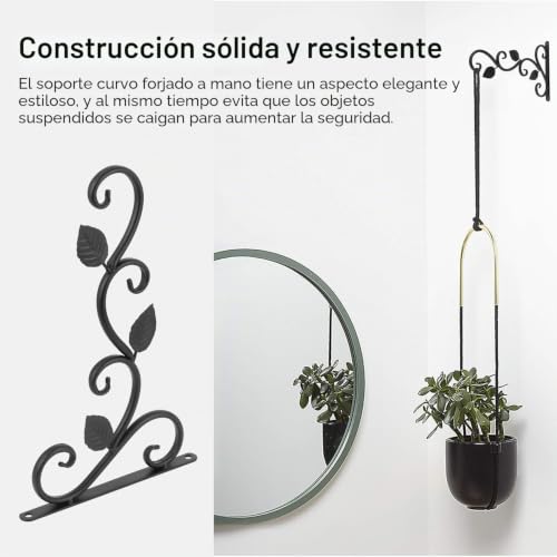 Miniatura 4 de Fippy 2 Piezas Soporte Para Plantas Colgantes, Soporte Para Cesta Colgante De Pared, Gancho De Jardín Retro De 12 Pulgada, Soportes Decorativos Para Plantas Con Tornillos Para Alimentador De Pájaros