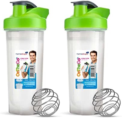 HOMESHOPA Powder Shaker Bottles, 700ml Protien Shaker Bottle with Mixer Ball for Supplement Shakes, Leakproof Screw On Lid & Secure Drinking Flap Cap, BPA Free Large Sport Gym Blender Bottle-Pack of 2