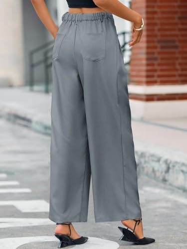 Cicy Bell Womens Wide Leg Dress Pants Elastic High Waist Pleated Work Pants Business Casual Trousers Grey2
