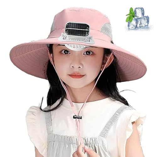 Wide Brim Solar Fan Hat for Kids, Hat with 1 Solar Power Fan, Bucket Hats for Child,hat with Fans Solar Power