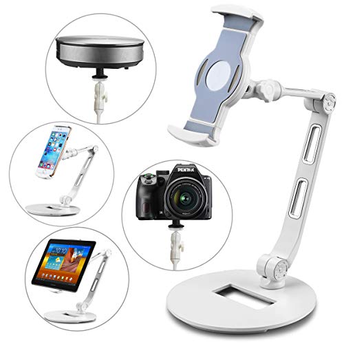 Suptek Aluminium Tablet Desk Stand voor iPad, iPhone, Samsung, Asus en meer 4.7-11 inch apparaten, 360 ° flexibele mobiele telefoon houder mount, goed voor bed, keuken, kantoor (YF208DW) wit