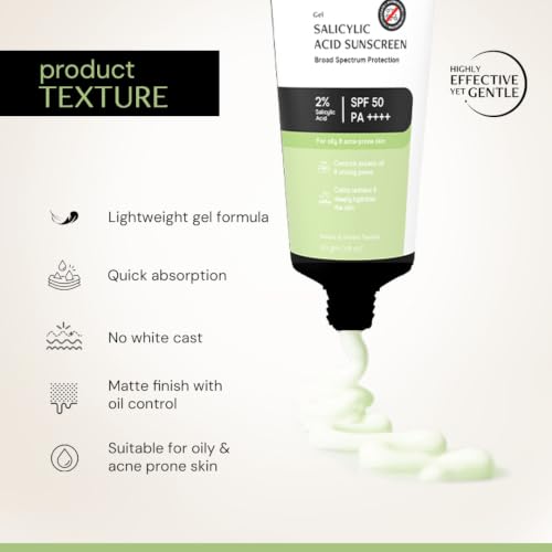 Image of Deconstruct 2% Salicylic Acid Sunscreen SPF 50 PA++++ | Sunscreen for acne prone skin, oily, dry and combination | Unclogs Pores | Controls Excess Oil | Matte Finish | Lightweight, Quick Absorb | For Oily & Acne-Prone Skin | For Men & Women 50g