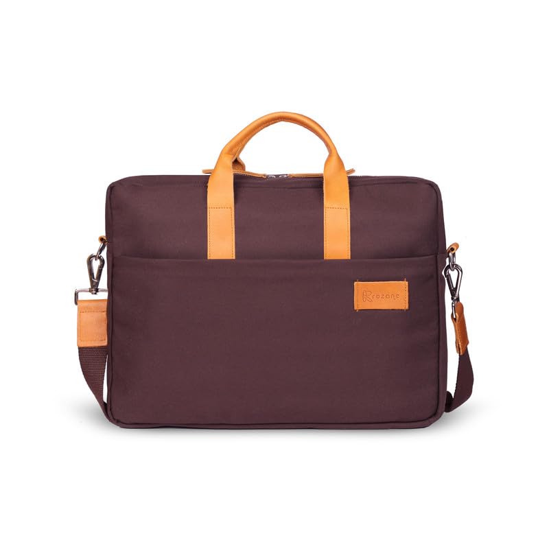 Image of Messenger Bag - Genuine Leather Handle Bag, Cross Body 15.6Inch Bag, Canvas Briefcase Bag, Leather Computer Bags, Laptop Bag Rugged Satchel Shoulder Bag | | Wine