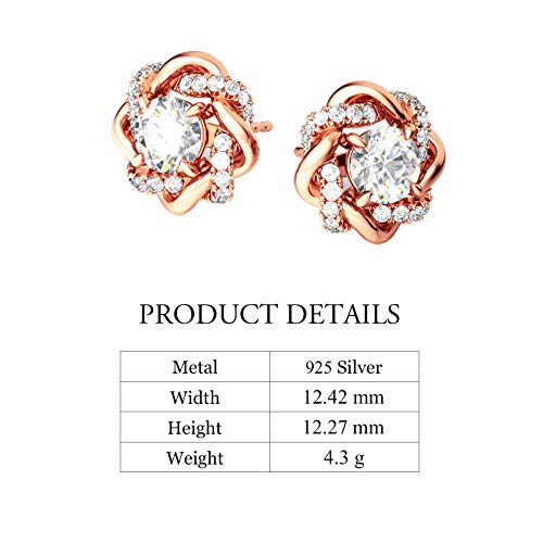 Image of Jeulia Flower Rose Gold Plated Earrings 925 Sterling Silver Cushion Cut Cubic Zirconia Stud Earrings for Women