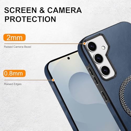 Image of KARWAN Shockproof Hybrid Leather Finish Back Case Cover Compatible with Samsung Galaxy A35 with Wireless MagEaze Charging Cover, Anti-Scratch Shield Case with Strong Minimalist Design (Blue)