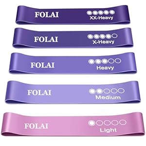 FOLAI Widerstandsbänder [5er Set] Fitnessband 100% Naturlatex mit Übungsanleitung auf Deutsch & Tragebeutel für Muskelaufbau, Yoga,Gymnastik usw.…