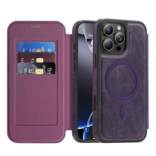 Étui portefeuille iPhone 13 Pro en cuir violet compatible MagSafe
