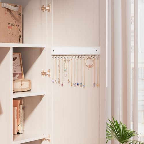 Lolalet Hängender Schmuck Organizer mit 15 Haken, Hölzerne Halsketten Ketten Aufhänger Wandmontage Wandhalterung für Halsketten, Armbänder und Ohrringe Hängeaufbewahrung -Weiß