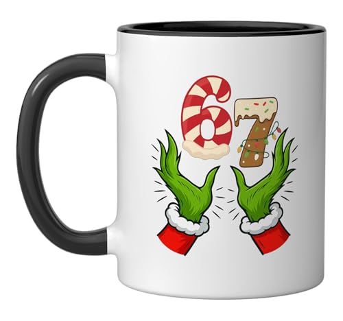 6 7 Six Seven Hand Meme Christmas Shirt Gen Z Alpha Xmas Ceramic Mug, Black/White