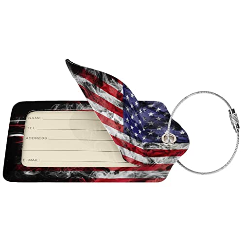2 Pack American Flag Luggage Tags for Suitcases, Cool Leather Luggage Tag for Travel, Bag Tag Privacy Name ID Card Bag Labels for Friends Adults Kids Tourists2