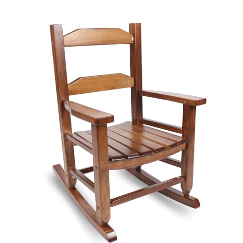 Toddler Rocking Chair Kids Wooden Indoor for Comfy Recliner Rocker for Baby Children Ages 3-6 Outdoor Lounge Chair Girls Playroom Christmas Gift Brown