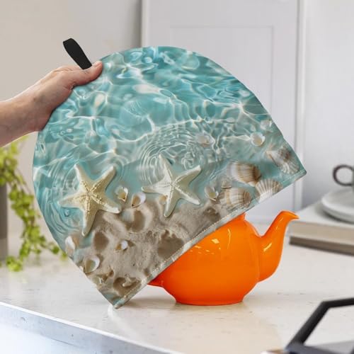 Image of Hudotybom Beach Starfish Tea Cozy for Teapot - Insulated Large Teapot Cover to Keep Warm Tea Kettle - Machine Washable Coffee Pot Cloth - Kitchen Home Decorations