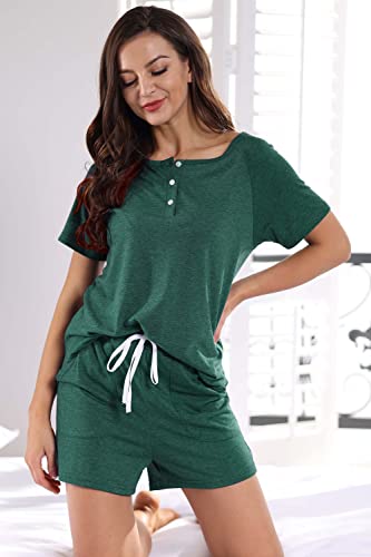 Image of WIHOLL Two Piece Outfits for Women Lounge Sets Button Down Top and Shorts Set Sweatsuits with Pockets