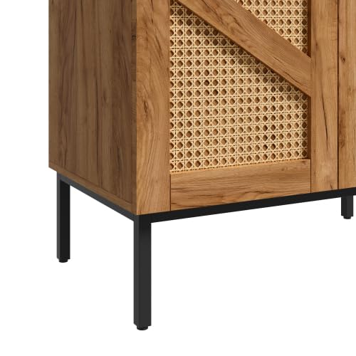 Credenza 70 cm Legno e Rattan PE, 2 porte, Ripiani regolabili