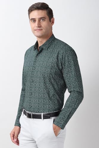 Image of Peter England Men's Printed Formal Shirt with Nature-Inspired Motifs - 100% Cotton, Full Sleeves, Regular Fit