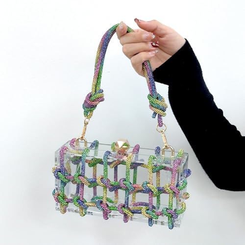 Image of Acrylic Clutch Bags for Women, Colorful Purse with Rhinestone Glittering Handbags Party Wedding Events, Rainbow