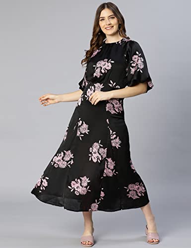 Image of oxolloxo Women Polyester Flared Puff Sleeves Floral Casual Dress