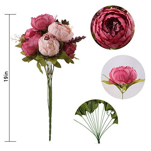 Flojery Silk Peony Bouquet Vintage Artificial Peonies Flower For Home Wedding Party Decor (1Pcs, Dark Pink) #TOP1