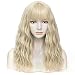 Women's Ash Blonde Wavy Wig with Bangs Middle Length Synthetic Wigs for Daily Use or Costume